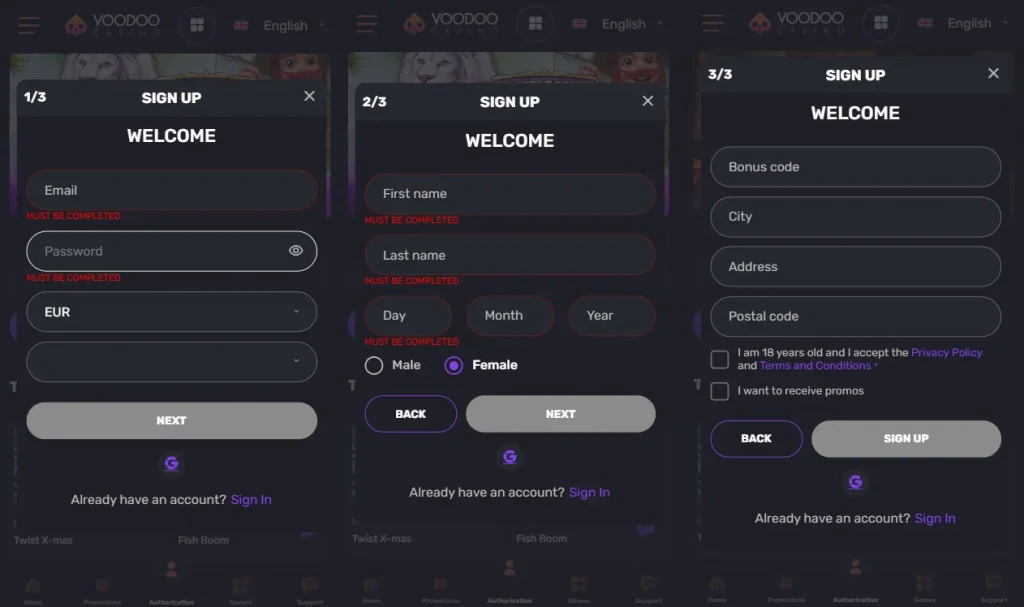 Voodoo Casino Registration