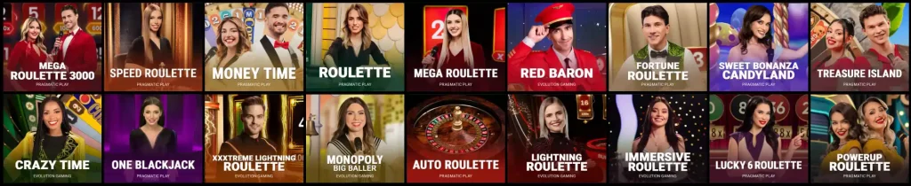 Voodoo Dreams Casino live casino lobby with roulette, blackjack and game shows